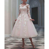 Ball Gown Wedding Dresses Jewel Neck Tea Length Lace Tulle Long Sleeve Casual Vintage Little White Dress See-Through Cute with Beading Appliques 2020 miniinthebox