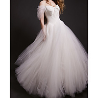 Ball Gown Wedding Dresses Off Shoulder Floor Length Tulle Short Sleeve Formal Romantic with 2020