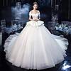 Ball Gown Wedding Dresses Off Shoulder Watteau Train Organza Short Sleeve Formal Sparkle Shine Elegant with Pleats Ruffles 2020