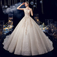 Ball Gown Wedding Dresses Strapless Chapel Train Lace Sleeveless Formal Luxurious Sparkle Shine Elegant with Beading Appliques 2020