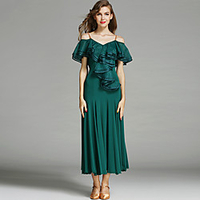 Ballroom Dance Dress Pleats Ruffles Solid Women