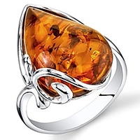 baltic amber large tear drop ring sterling silver cognac color size 9
