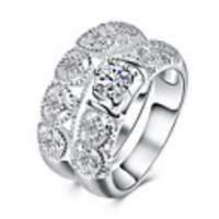 Band Ring Cubic Zirconia Halo Silver Zircon Silver Plated Roses Flower Knife Edge Ladies Basic Fashion 6 7 8 9 / Women