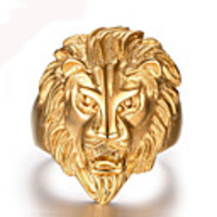 Band Ring Golden 18K Gold Plated Stainless Steel Lion Animal Statement Personalized Vintage 8 9 10 11 12 / Men