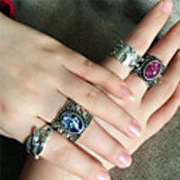 Band Ring Vintage Style Black Blue Purple Resin Stone Alloy Precious Joy Gemini Luxury Unique Design Classic 2pcs 9 / Women