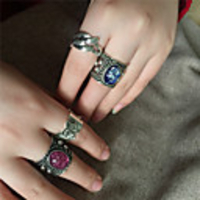 Band Ring Vintage Style Black Blue Purple Resin Stone Alloy Precious Joy Happy Luxury Unique Design Vintage 2pcs 7 / Women