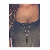 bar pendant necklace gold long y-necklace delicate lariat chain jewelry for women and girls (gold)