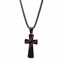 baseball cross necklace jewelry box amp; prayer card i can do all things bible verse"e - stainless steel baseball chain - communion gifts for athletes ((black)