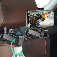 Baseus 2 In 1 Car Headrest Hook with Phone Holder Back Seat Hook for Bag Handbag Fastener Backseat Organizer Multifunction Clip Black