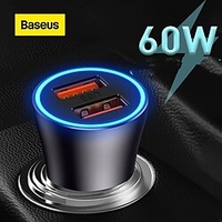Baseus Car Charger 60W Fast Charge Dual Port USB Phone Charging Car Lighter Slot Charger miniinthebox