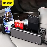 Baseus Car Seat Organizer Metal Auto Storage Box Pocket With Dual USB Ports For Car Cup Phone Holder Seat Gap Organizer Gadgets Black Silver
