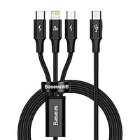 BASEUS Micro USB Lightning USB C Cable 3 In 1 Braided High Speed 5 A 1.5m(5Ft) Nylon For Xiaomi Huawei OnePlus Phone Accessory miniinthebox