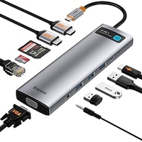 Baseus USB C Docking Station 11-in-1 Laptop Docking Station with 2 HDMI VGA 3 USB 3.0 Port SD/TF Card Reader LAN 100W PD 3.5mm AUX Port Compatible with MacBook Surface Pro Type-C Devices miniinthebox