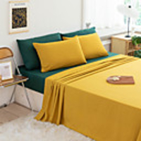 Basics Lightweight Super Soft Easy Care Microfiber 3/4 Pieces Bedding Set Sheet Set with 12 Deep Pockets(Include 1 Flat Sheet, 1 Fitted Sheet and 1or 2 Pillowcases)-Yellow and Green