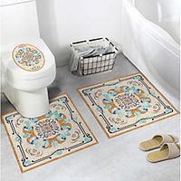 Bath Mats Warm White Vintage 3PC Bathroom Rug Mat Set PVC(PolyVinyl Chloride) Non Slip