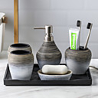 Bathroom Accessories Set,  5 Piece Ceramic Complete Bathroom Set for Bath Decor,  Includes Toothbrush Holder,  Soap Dispenser,  Soap Dish,  2 Tumblers