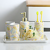 Bathroom Accessories Set,  5 Piece Ceramic Complete Bathroom Set for Bath Decor,  Includes Toothbrush Holder,  Soap Dispenser,  Soap Dish,  2 Tumblers,  Light Yellow