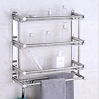 Bathroom Shelves Stainless Steel Bathroom Rack Wall-mounted Three-tier Bathroom Corner Rack with 4 Hooks miniinthebox