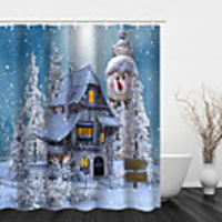 Bathroom Shower Curtain And Hook Rainbow Classic Polyester Cute Christmas Bathroom Decorations Snowman Outside