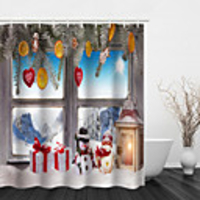 Bathroom Shower Curtain And Hook Rainbow Classic Polyester Cute Christmas Bathroom Ornaments Window Snowman Gift