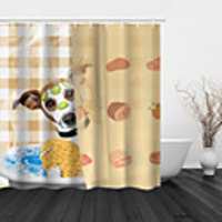 Bathroom Shower Curtain And Hook Rainbow Classic Polyester Cute Style Bathing Dog With Mask