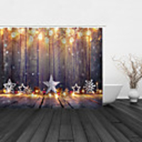 Bathroom Shower Curtain And Hook Rainbow Classic Polyester Material Christmas Lights Wooden Shower Curtain