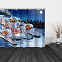 Bathroom Shower Curtain And Hook Rainbow Classic Polyester Material Lively Christmas Bathroom Christmas Decoration Shower Curtain