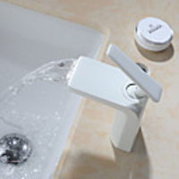 Bathroom Sink Faucet - Contemporary Basin Faucet Vanity Vessel Sink Waterfall Painted Finishes White Centerset Single Handle One HoleBath Taps