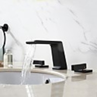 Bathroom Sink Faucet - Luxury Vanity Widespread Black Basin Faucet Deck Mounted Vessel Sink Hot Cold Water Mixer Tap Two Handles Three Holes Bath Taps