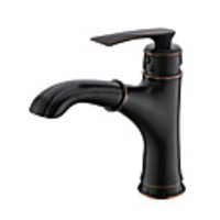 Bathroom Sink Faucet - Pullout Spray Black Centerset Single Handle One HoleBath Taps