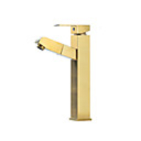 Bathroom Sink Faucet - Pullout Spray Brushed Gold Centerset Single Handle One HoleBath Taps