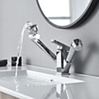Bathroom Sink Faucet - Rotatable / Pull out / Pullout Spray Electroplated Centerset Single Handle One HoleBath Taps