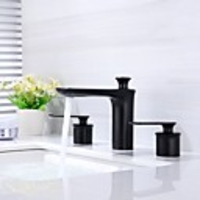 Bathroom Sink Faucet - Shower Toilet Vanity Basin Faucet Widespread Black Vessel Sink Hot Cold Water Mixer Tap Deck Mounted Two Handles Three Holes Bath Taps