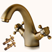 Bathroom Sink Faucet - Standard Antique Copper Deck Mounted Two Handles One HoleBath Taps