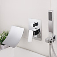Bathroom Sink Faucet - Wall Mount / Waterfall / Widespread Chrome / Electroplated Widespread Single Handle Three HolesBath Taps