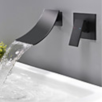 Bathroom Sink Faucet - Wall Mount / Waterfall Black Wall Mounted Single Handle Two HolesBath Taps / Brass