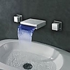 Bathroom Sink Faucet - Waterfall / LED Chrome Wall Mounted Two Handles Three HolesBath Taps