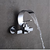 Bathroom Sink Faucet - Waterfall / Widespread Chrome Centerset Single Handle Two HolesBath Taps