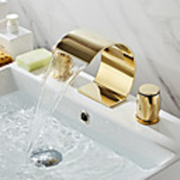 Bathroom Sink Faucet - Waterfall / Widespread Ti-PVD Widespread Two Handles Three HolesBath Taps / Brass