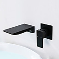 Bathroom Sink Faucet - Waterfall Black Wall Mounted Single Handle Two HolesBath Taps