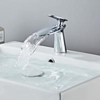 Bathroom Sink Faucet - Waterfall Chrome / Electroplated Centerset Single Handle One HoleBath Taps