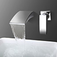 Bathroom Sink Faucet - Waterfall Chrome Wall Mounted Single Handle Two HolesBath Taps