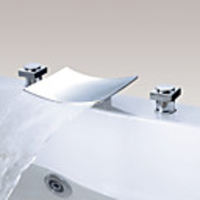 Bathroom Sink Faucet - Waterfall Chrome Widespread Two Handles Three HolesBath Taps
