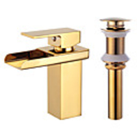 Bathroom Sink Faucet - Waterfall Gold Centerset Single Handle One HoleBath Taps