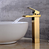Bathroom Sink Faucet - Waterfall Gold Centerset Single Handle One HoleBath Taps
