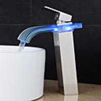 Bathroom Sink Faucet - Waterfall Nickel Brushed Centerset Single Handle One HoleBath Taps / Brass