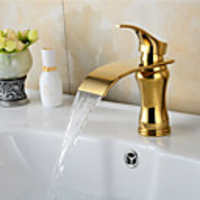 Bathroom Sink Faucet - Waterfall Ti-PVD Centerset Single Handle One Hole Bath Taps