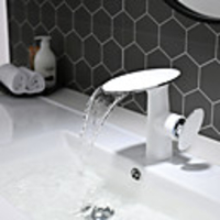 Bathroom Sink Faucet - White and Chrome Basin Faucet Waterfall Painted Finishes Centerset Single Handle One Hole Bath Vanity Vessel Sink Mixer Taps for Hotel / Home Shower Room
