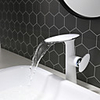 Bathroom Sink Faucet - White and Chrome Vanity High Waterfall Basin Faucet Hotel / Home Shower Room Centerset Single Handle One Hole Bath Vessel Sink Hot cold Water Mixer Taps