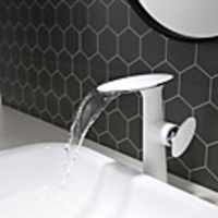 Bathroom Sink Faucet - White and Chrome Vanity High Waterfall Basin Faucet Hotel / Home Shower Room Centerset Single Handle One Hole Bath Vessel Sink Hot cold Water Mixer Taps
